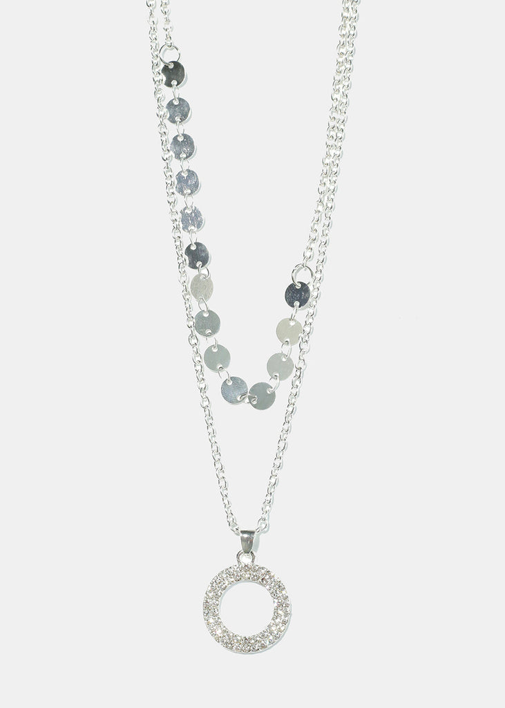 Circle & Sequin Necklace Silver JEWELRY - Shop Miss A