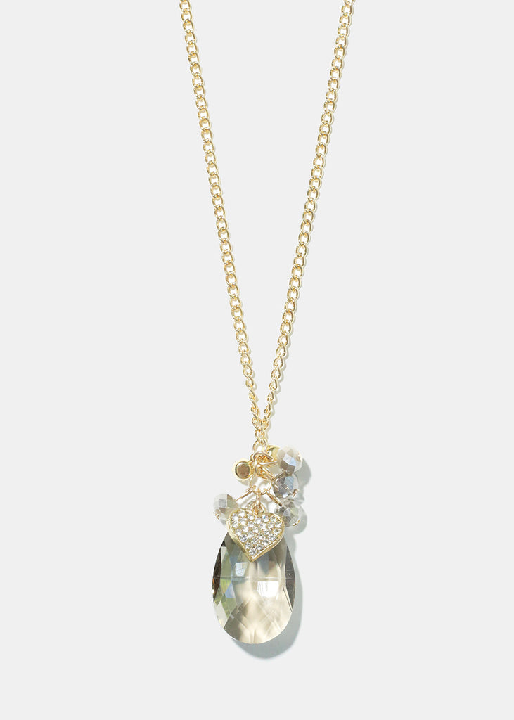 Teardrop Gem Stone Necklace with Heart Charm G. Grey JEWELRY - Shop Miss A