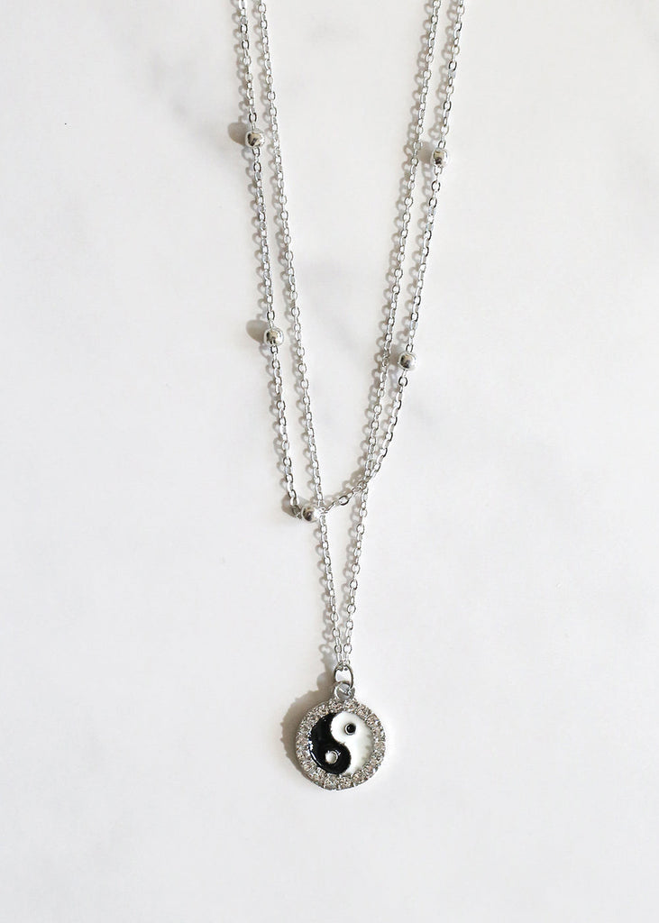 Rhinestone Yin & Yang Charm Necklace Silver JEWELRY - Shop Miss A