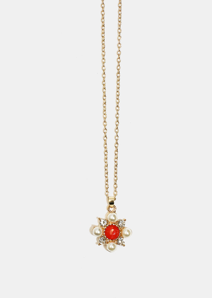 Flower Necklace & Earrings Set Gold/Orange JEWELRY - Shop Miss A