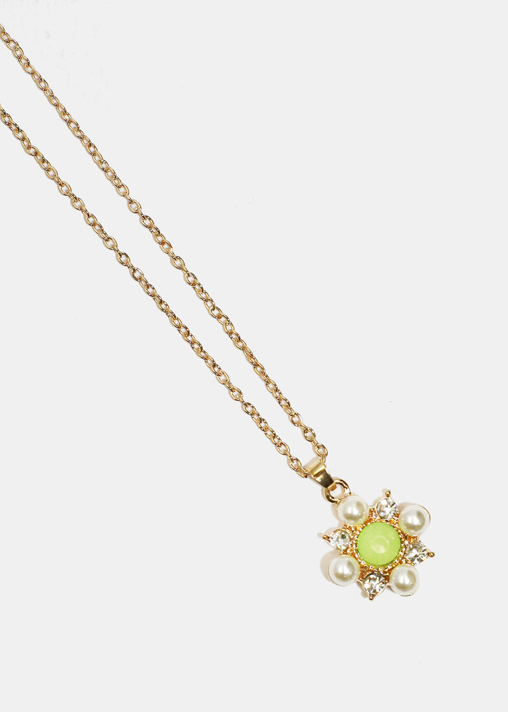 Flower Necklace & Earrings Set Gold/Green JEWELRY - Shop Miss A