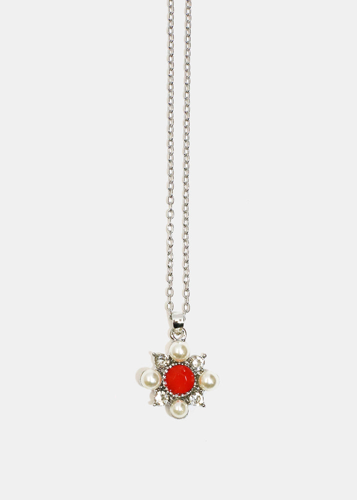 Flower Necklace & Earrings Set Silver/Orange JEWELRY - Shop Miss A