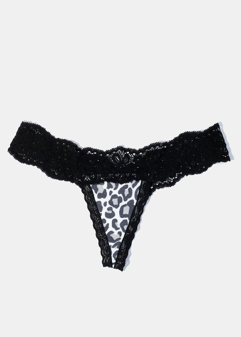 Grey Leopard Print Black Lace Thong  ACCESSORIES - Shop Miss A