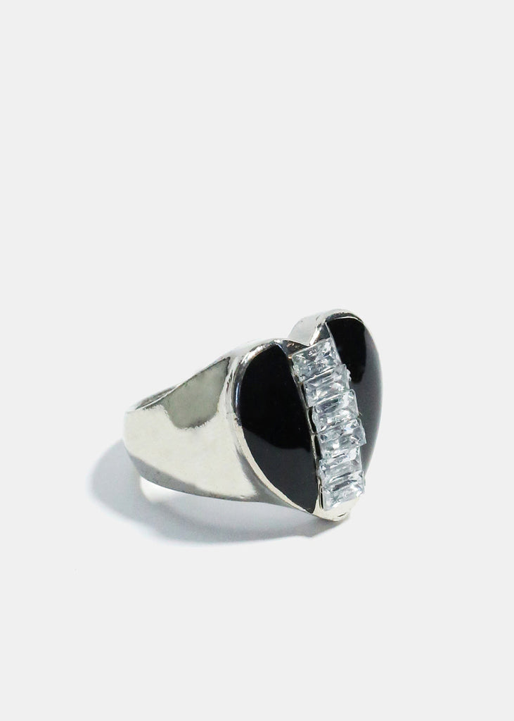 Enamel & Gemstone Heart Ring Silver JEWELRY - Shop Miss A