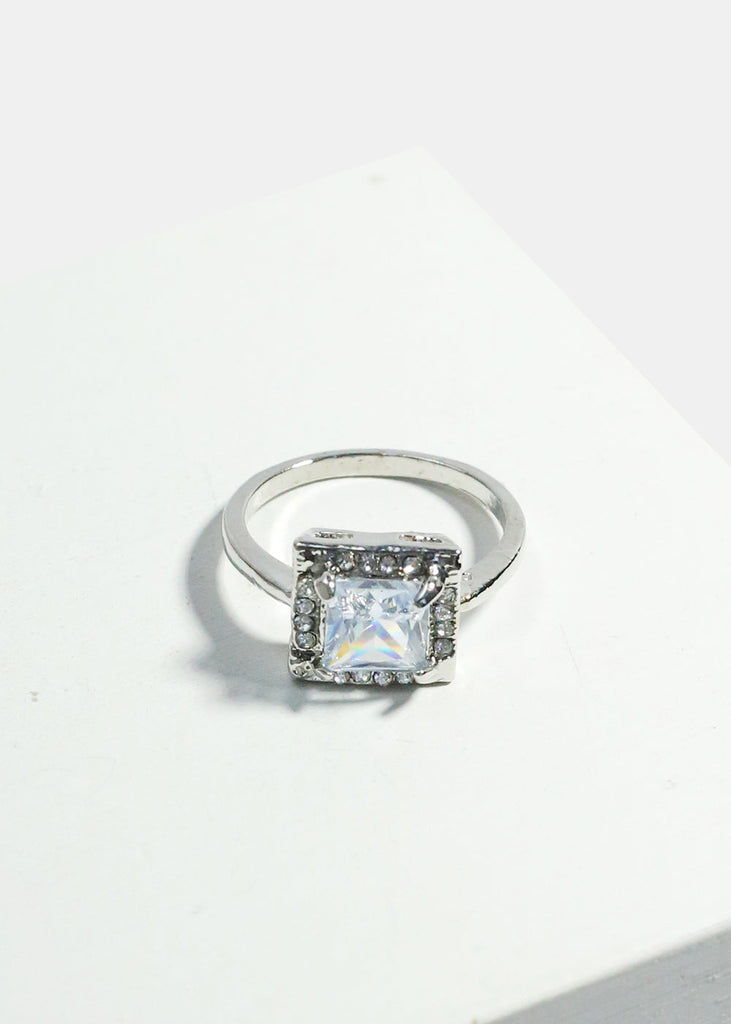 Simple Gemstone Ring Silver Square JEWELRY - Shop Miss A