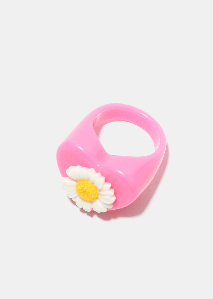 Flower on Heart Resin Ring Pink JEWELRY - Shop Miss A