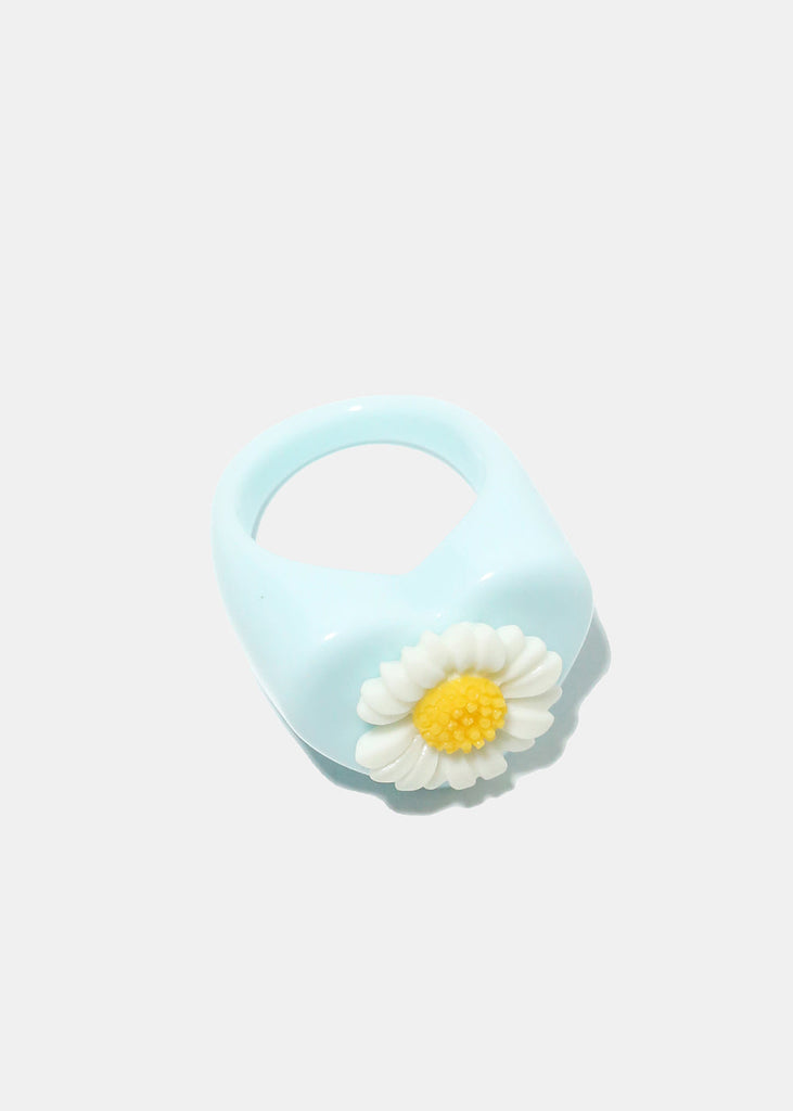 Flower on Heart Resin Ring Teal JEWELRY - Shop Miss A