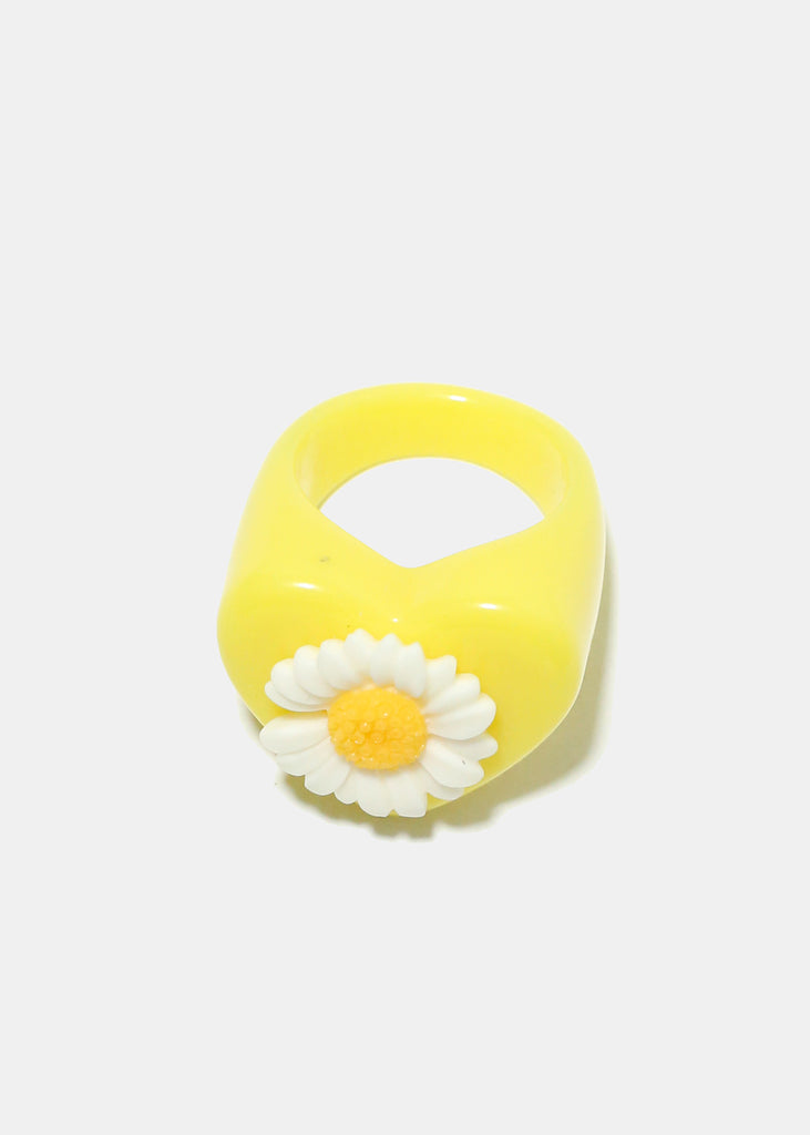 Flower on Heart Resin Ring Yellow JEWELRY - Shop Miss A