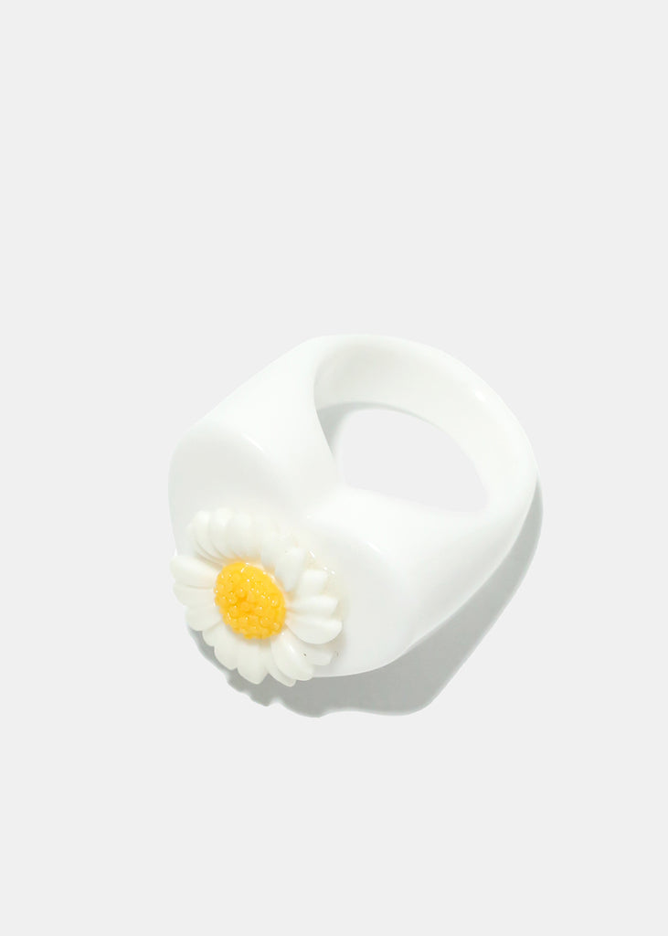 Flower on Heart Resin Ring White JEWELRY - Shop Miss A