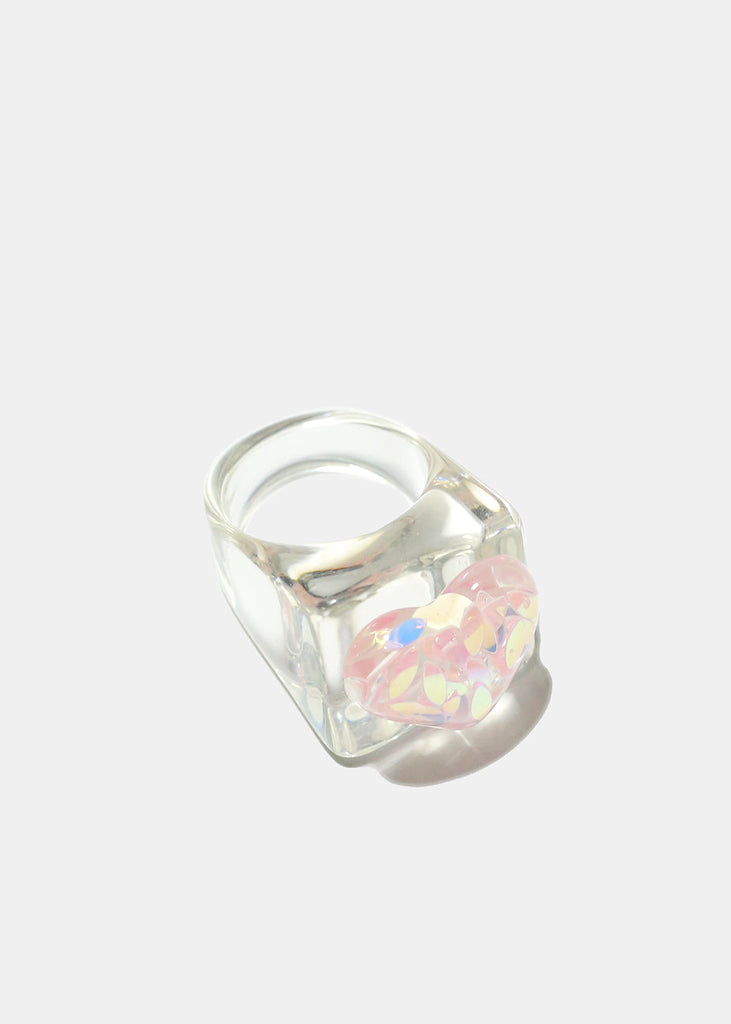 Clear Ring with Heart Pink/7 JEWELRY - Shop Miss A