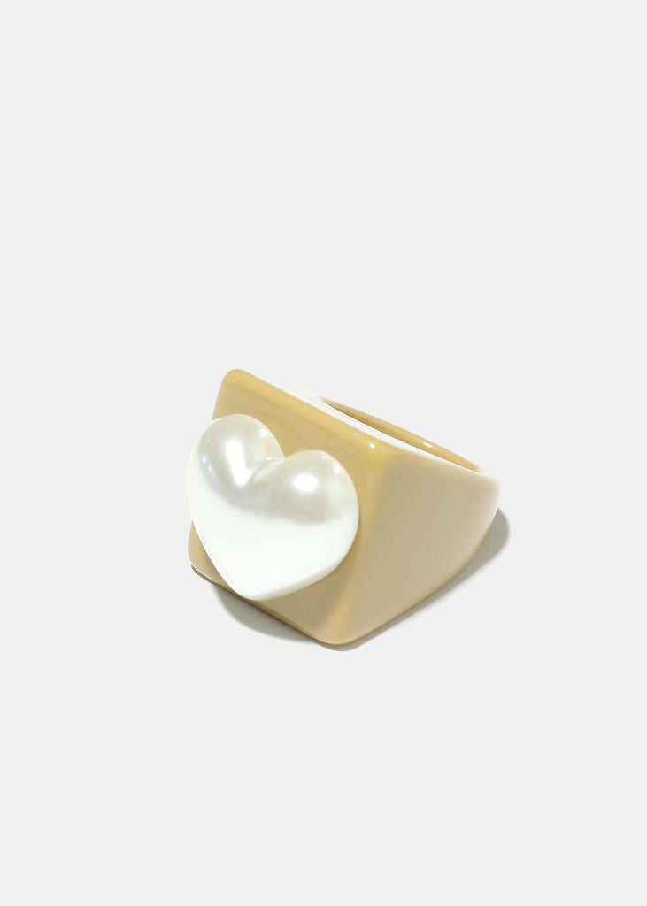 Neutral Pearl Heart Ring Beige/7 JEWELRY - Shop Miss A