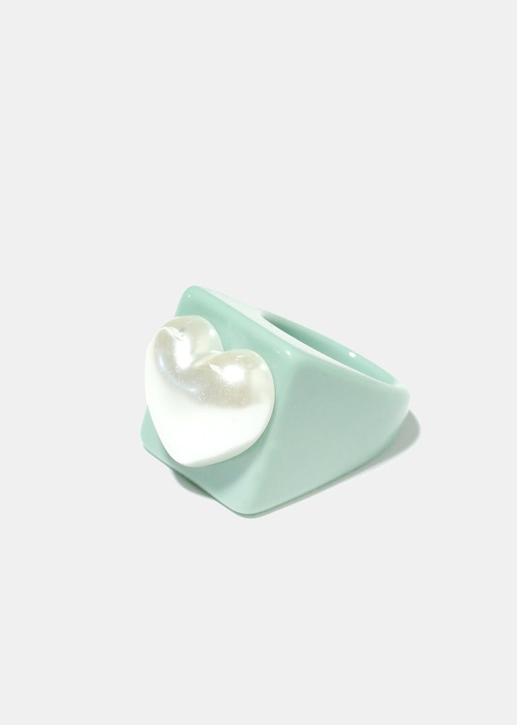 Neutral Pearl Heart Ring Green/7 JEWELRY - Shop Miss A