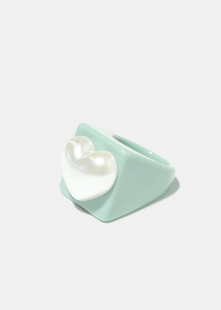 Neutral Pearl Heart Ring Green/8 JEWELRY - Shop Miss A