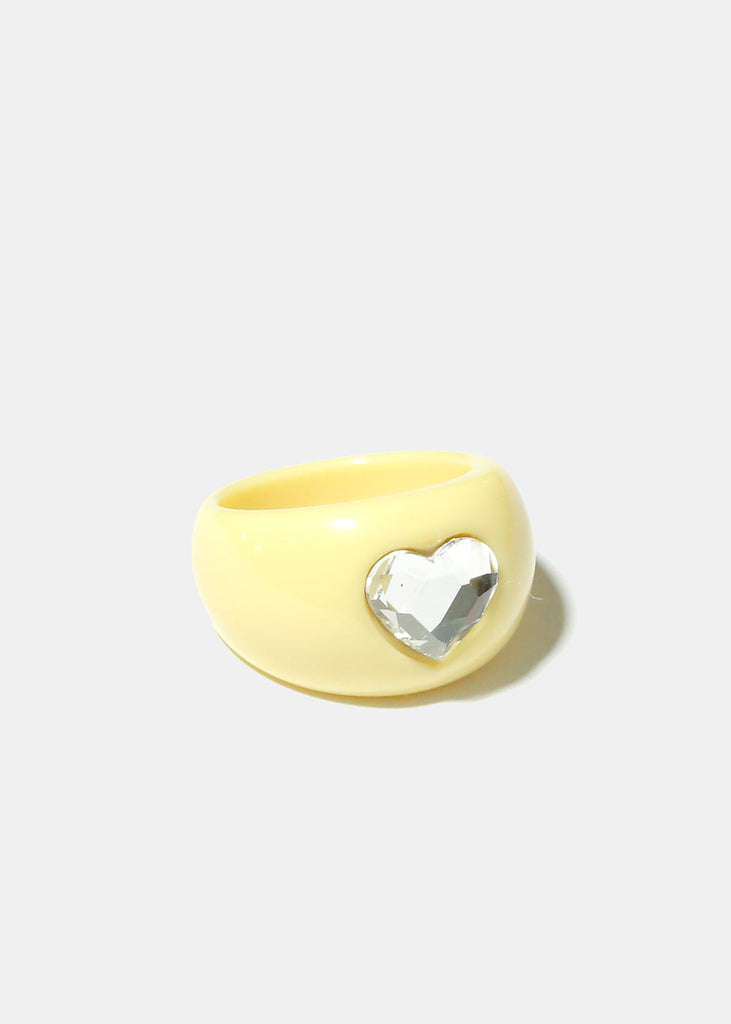 Rhinestone Heart Ring Yellow JEWELRY - Shop Miss A