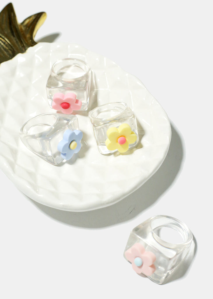 Clear with Flower Squared Ring  JEWELRY - Shop Miss A