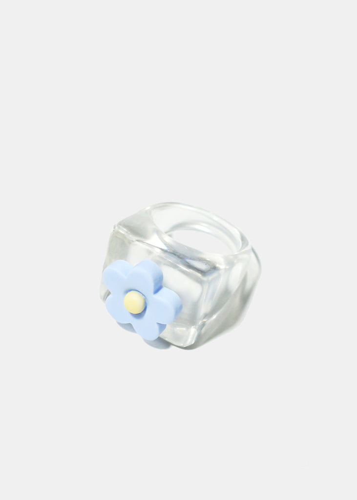 Clear with Flower Squared Ring Blue JEWELRY - Shop Miss A