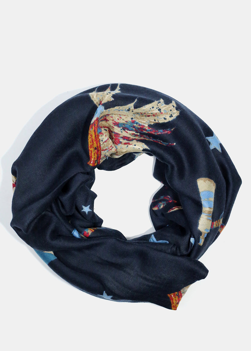 A+ Star & Feather Print Navy Scarf  ACCESSORIES - Shop Miss A