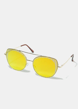 Reflective Cat Eye Frame Sunglasses - Yellow  ACCESSORIES - Shop Miss A
