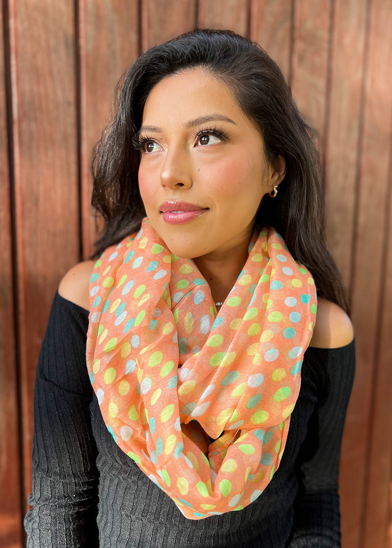 A+ Polka Dots Coral Lightweight Scarf  ACCESSORIES - Shop Miss A