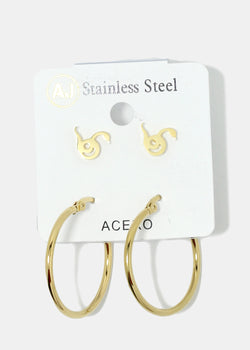 2-Pair Snake & Hoop Earrings Gold JEWELRY - Shop Miss A